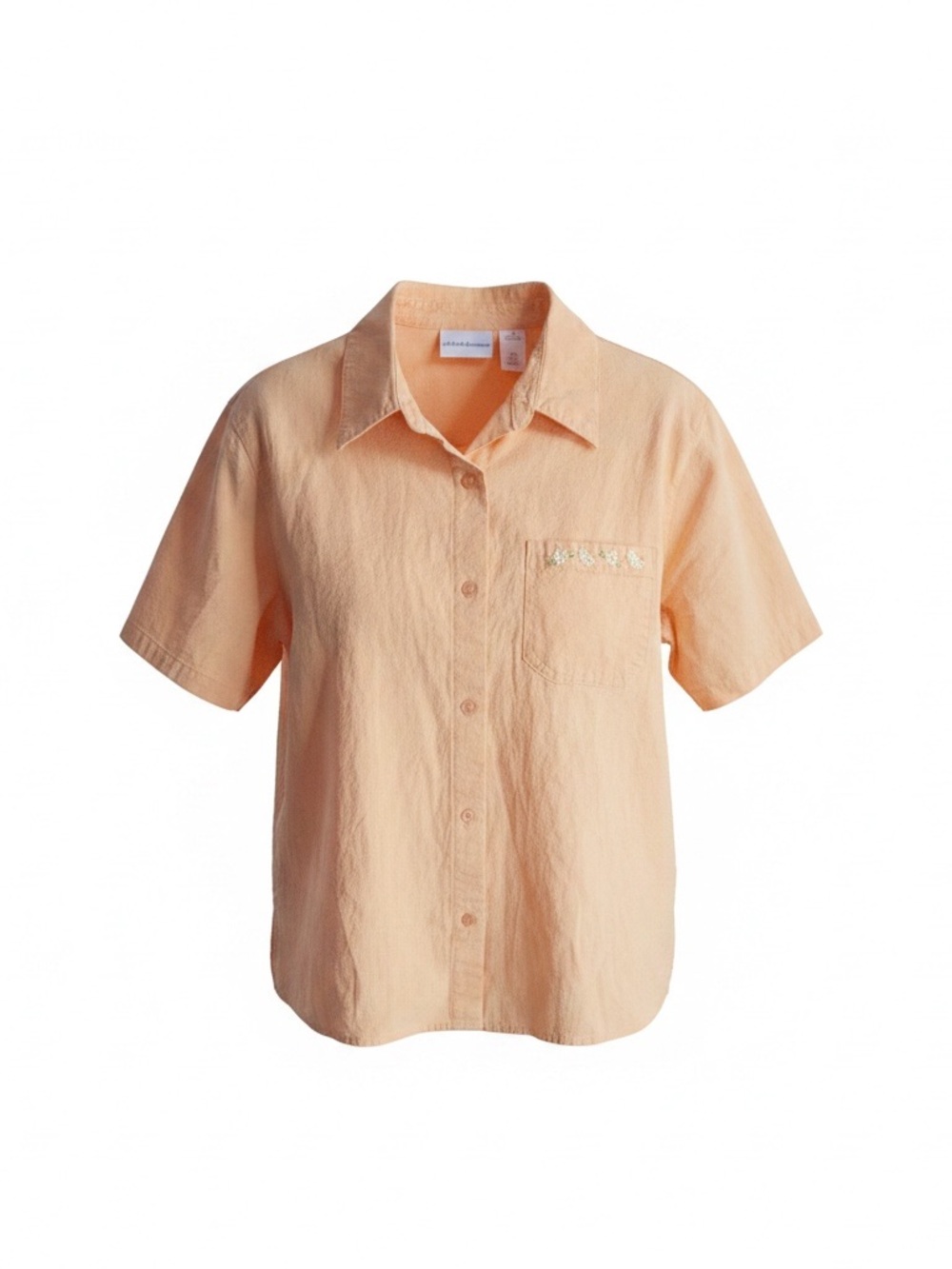 Alfred Dunner Peach Short Sleeve Button-Up Shirt oranges